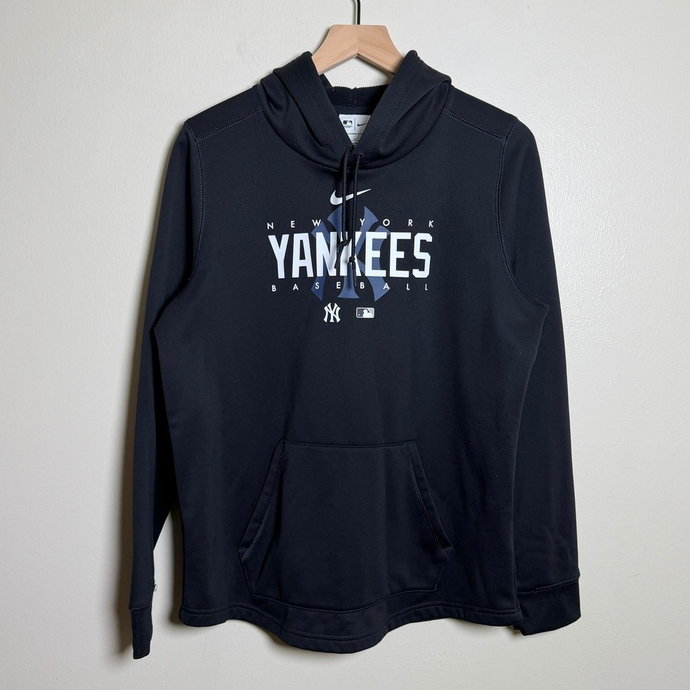 Nike Mens Hoodie Large Black New York Yankees MLB Therma-FIT Pullover